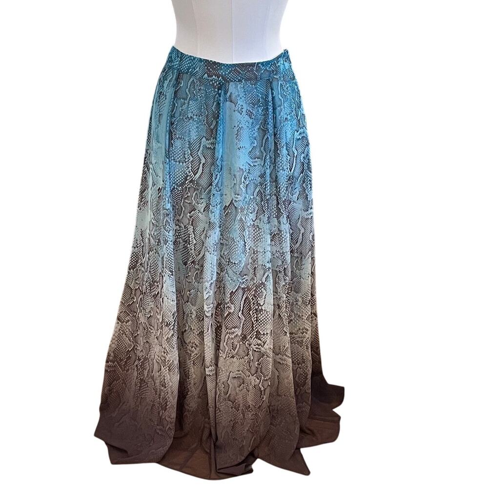 WHBM Ombre Snakeskin Print Maxi Skirt, Blue, Chocolate Brown, Boho, Size 4